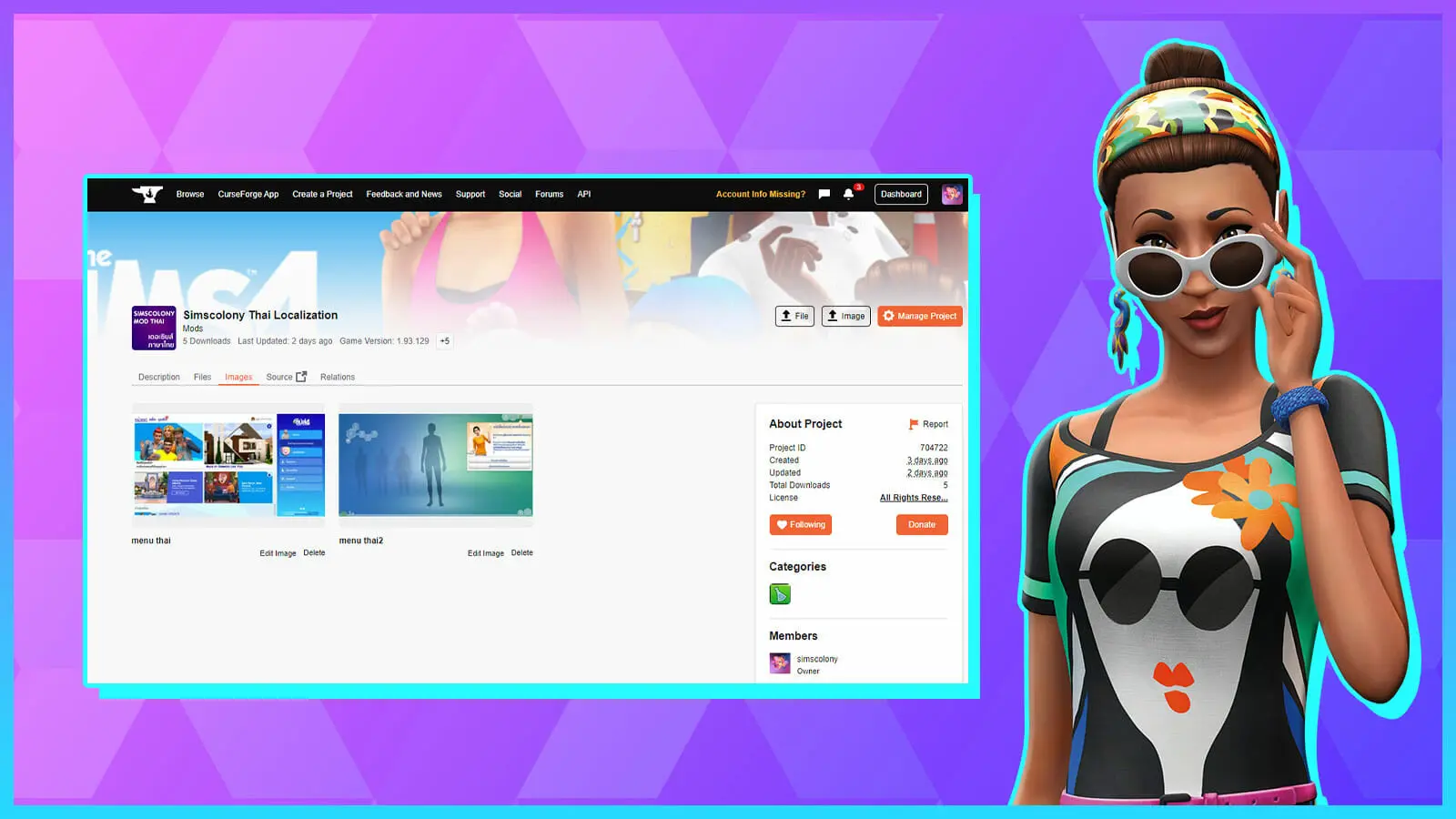 Simscolony เปิดให้ดาวน์โหลด Mods ภาษาไทย The Sims 4 ฟรีบน Curseforge แพลตฟอร์มให้บริการม็อดอย่างเป็นทางการของ EA