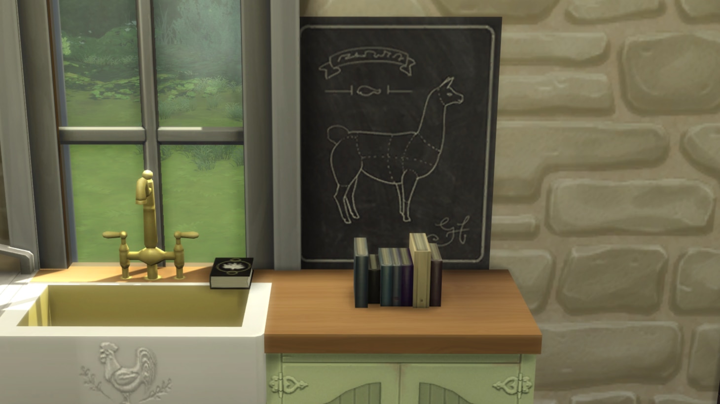 กระดานดำรูปผังชำแหละลามะใน The Sims 4 Cool Kitchen Stuff