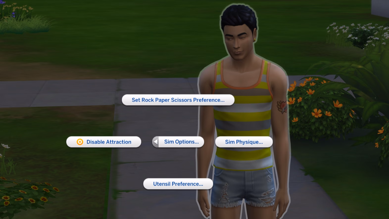 หมวด Sim Options... ที่รวมคำสั่งที่ซิมทำกับตัวเองไว้ในที่เดียว